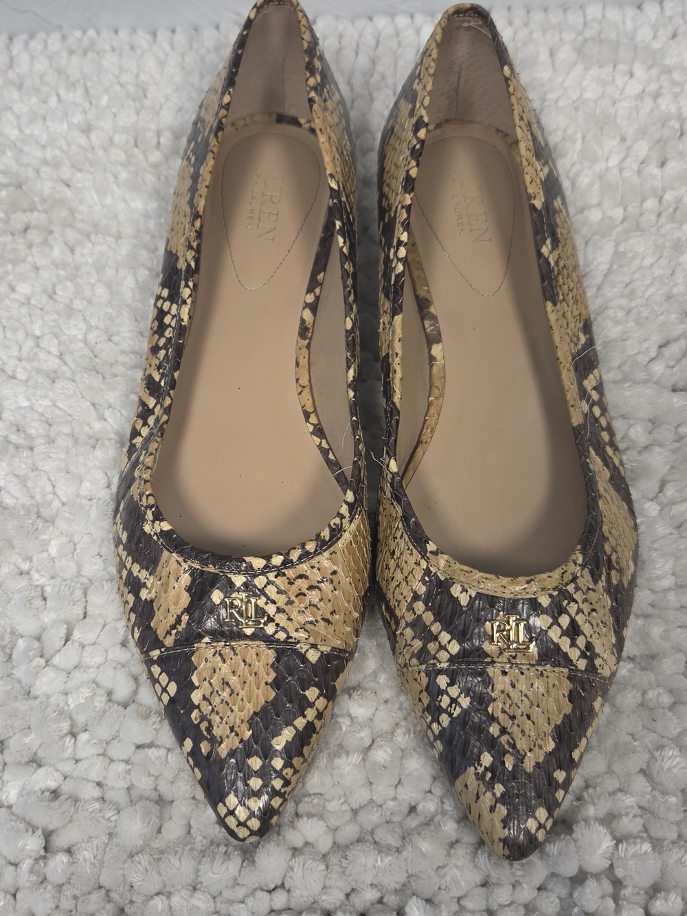 Lauren Ralph Lauren Flats Size 9 Tan Snakeskin Ballet Quiet Luxury Mob Wife